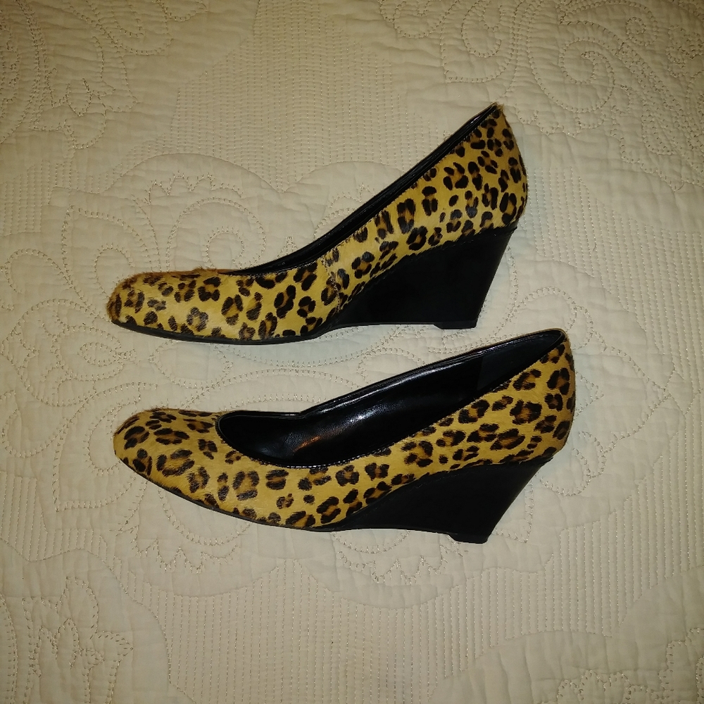 Franco Sarto leopard wedges
